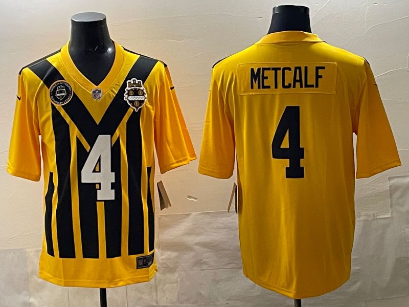 Men Pittsburgh Steelers #4 Metcalf Yellow Retro 2025 Nike Limited NFL Jersey style 04